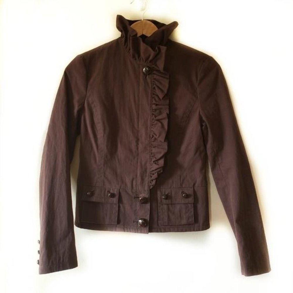 Anthropologie ELEVENSES Brown Ruffle Trim Jacket 4